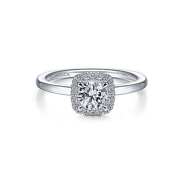 14K White Gold Cushion Halo Diamond Semi-Mount Ring