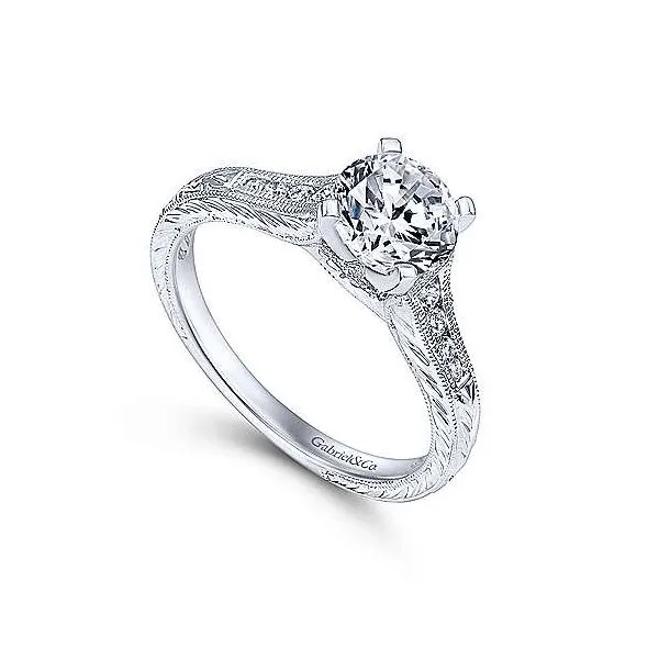 14K White Gold Vintage Diamond Semi-Mount Ring