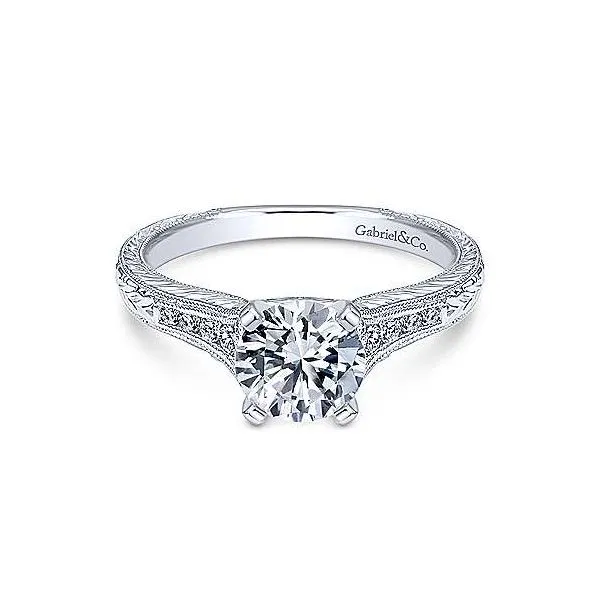 14K White Gold Vintage Diamond Semi-Mount Ring