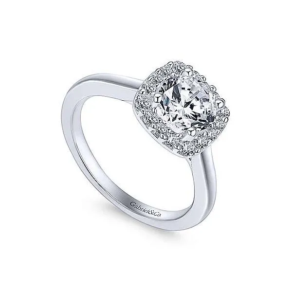 14K White Gold Cushion Halo Diamond Semi-Mount Ring