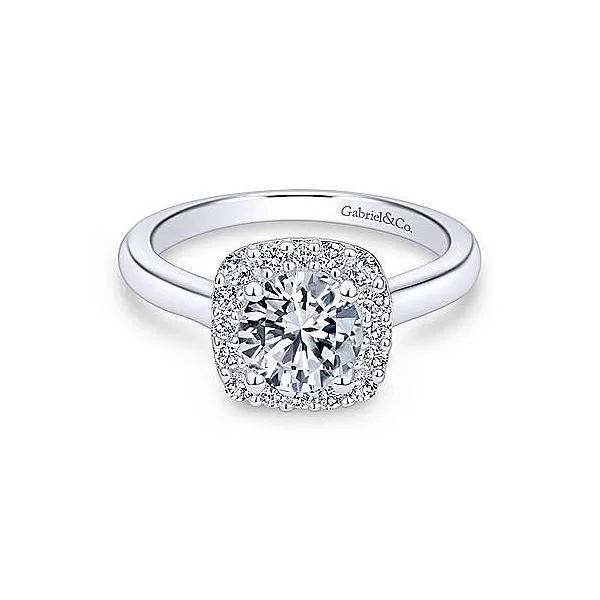 14K White Gold Cushion Halo Diamond Semi-Mount Ring