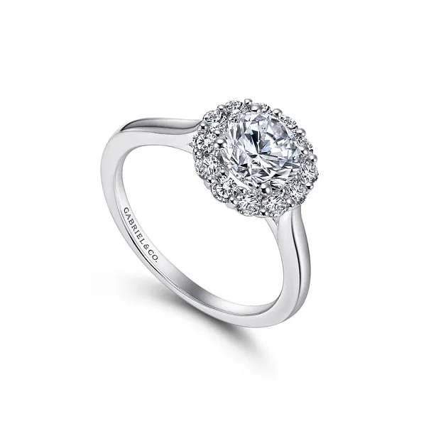 14K White Gold Round Halo Diamond Semi-Mount Ring