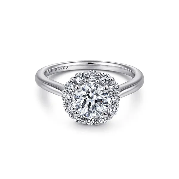 14K White Gold Round Halo Diamond Semi-Mount Ring