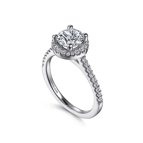 14K White Gold Round Halo Diamond Semi-Mount Ring