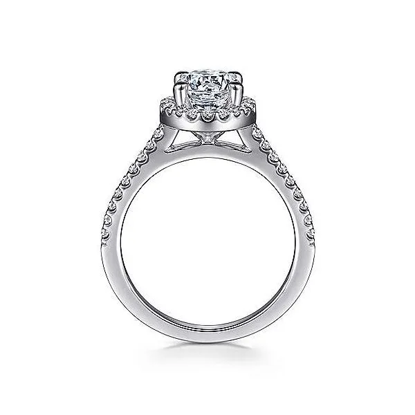 14K White Gold Round Halo Diamond Semi-Mount Ring