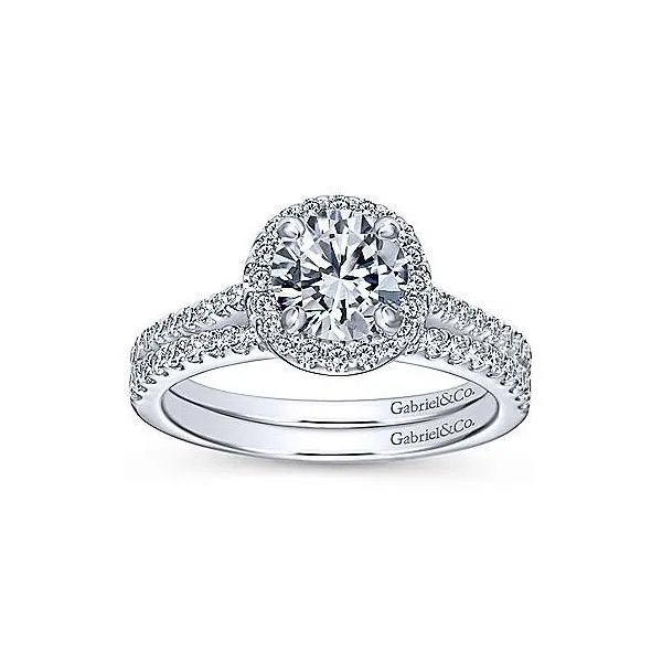 14K White Gold Round Halo Diamond Semi-Mount Ring