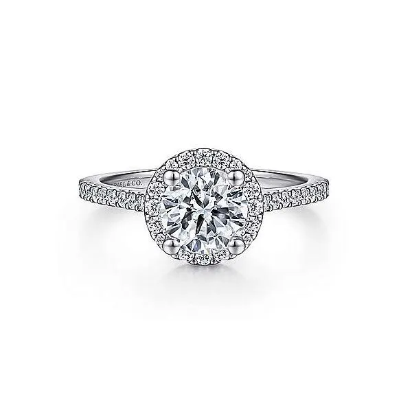 14K White Gold Round Halo Diamond Semi-Mount Ring
