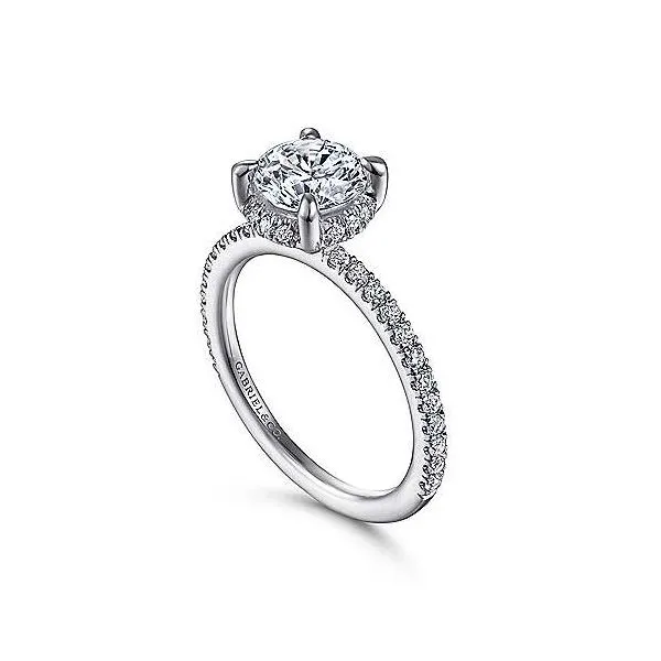 14K White Gold Hidden Halo Round Diamond Semi-Mount Ring
