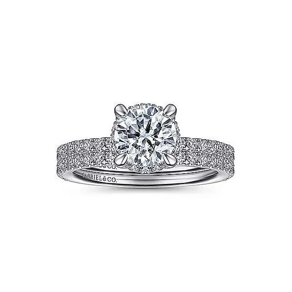 14K White Gold Hidden Halo Round Diamond Semi-Mount Ring