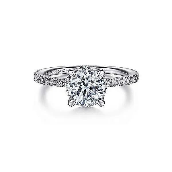 14K White Gold Hidden Halo Round Diamond Semi-Mount Ring