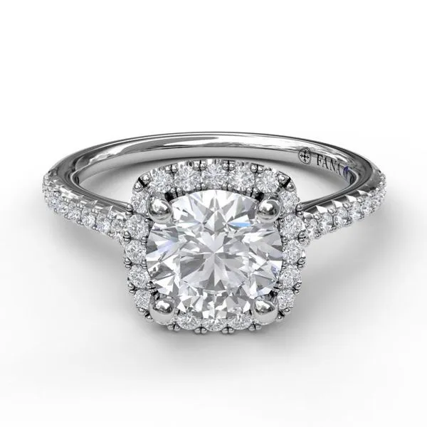 14K Cushion Halo Gold Diamond Semi-Mount Ring