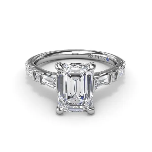 14K White Gold Alternating Baguette and Round Diamond Eng...