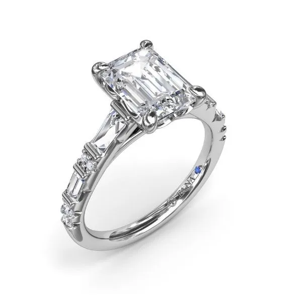 14K White Gold Alternating Baguette and Round Diamond Eng...