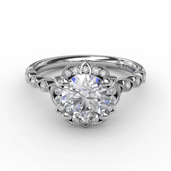 14K White Gold Floral Diamond Semi-Mount Ring