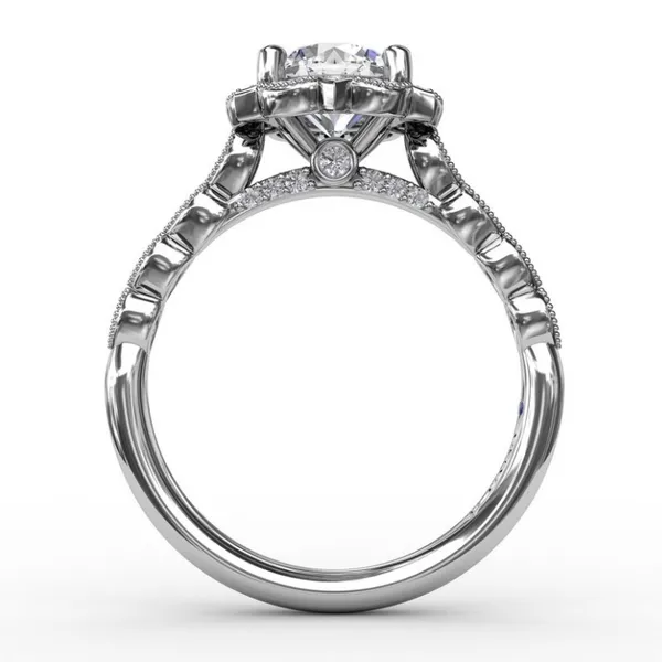 14K White Gold Floral Diamond Semi-Mount Ring