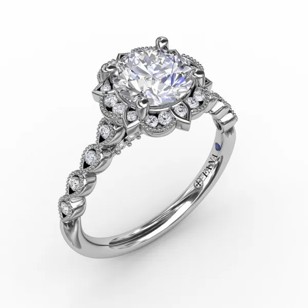 14K White Gold Floral Diamond Semi-Mount Ring