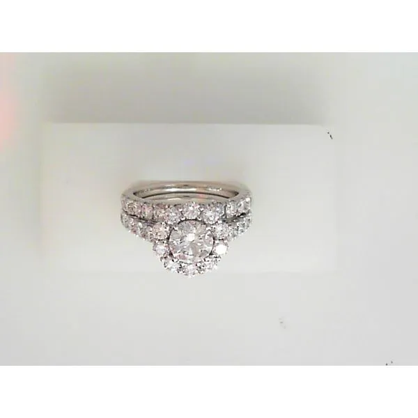 14K White Gold Wedding Set with Round Center Stone and Halo Falls Jewelers Concord, NC
