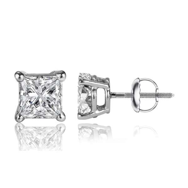 14K White Gold 1 CTW Princess Cut Diamond Studs Falls Jewelers Concord, NC