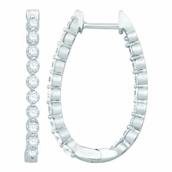 14K White Gold Diamond Hoop Earrings Falls Jewelers Concord, NC