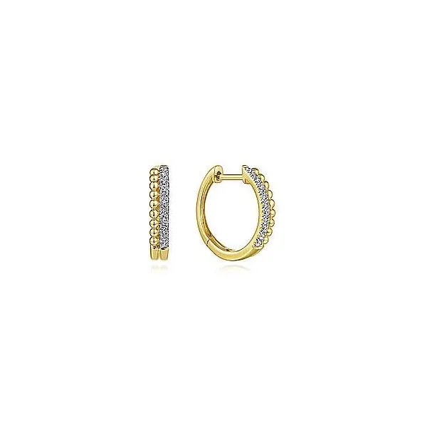 14K Yellow Gold Huggie Diamond Hoop Earrings Falls Jewelers Concord, NC