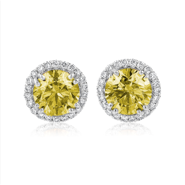 Fancy Yellow Diamond Halo Studs Falls Jewelers Concord, NC