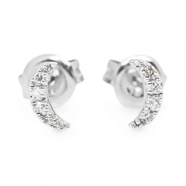14KW 0.04CTW Crescent Moon Studs Image 2 Falls Jewelers Concord, NC