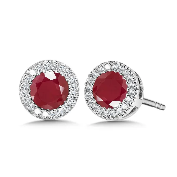 RUBY & DIAMOND HALO STUD EARRINGS Falls Jewelers Concord, NC