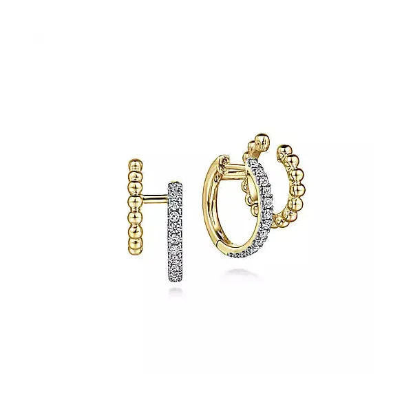 14K Yellow Gold Diamond Huggie And Bujukan Cuff Earrings similar item image