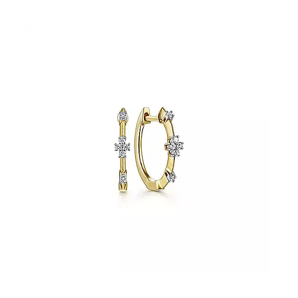 14K Yellow Gold 15mm Diamond Station Huggie Earrings Falls Jewelers Concord, NC