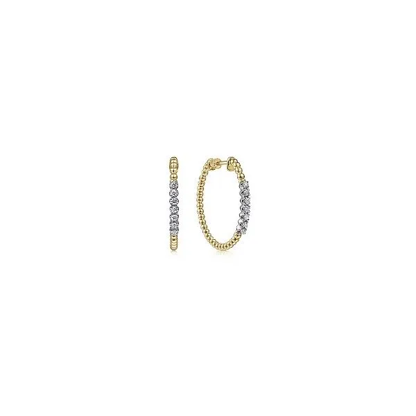 14K Yellow Gold 30mm Bujukan Diamond Classic Hoop Earrings Falls Jewelers Concord, NC