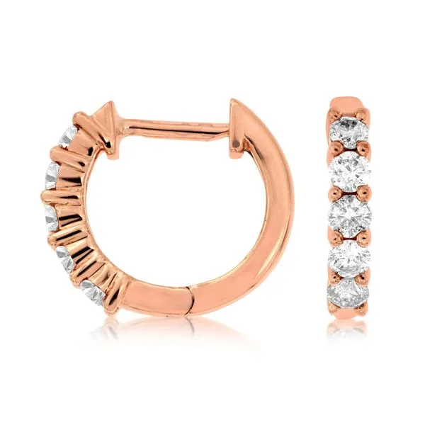 14K Rose Gold Diamond Hoop Earrings