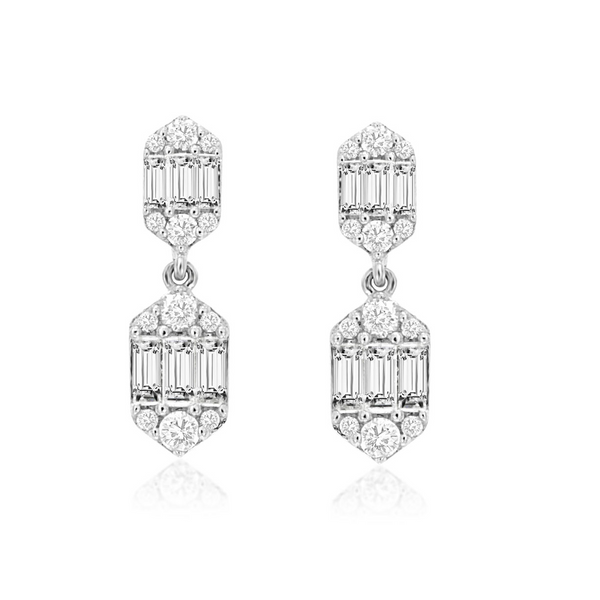 14K White Gold Vintage Diamond Drop Earrings Falls Jewelers Concord, NC