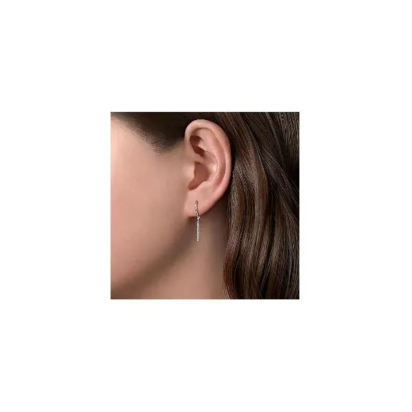 14K White Gold Diamond Bar Drop Leverback Earrings