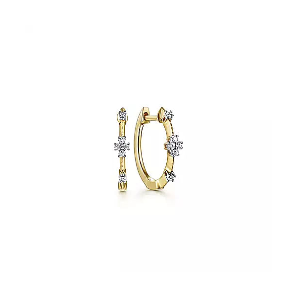 14K Yellow Gold 15mm Diamond Station Huggie Earrings Falls Jewelers Concord, NC