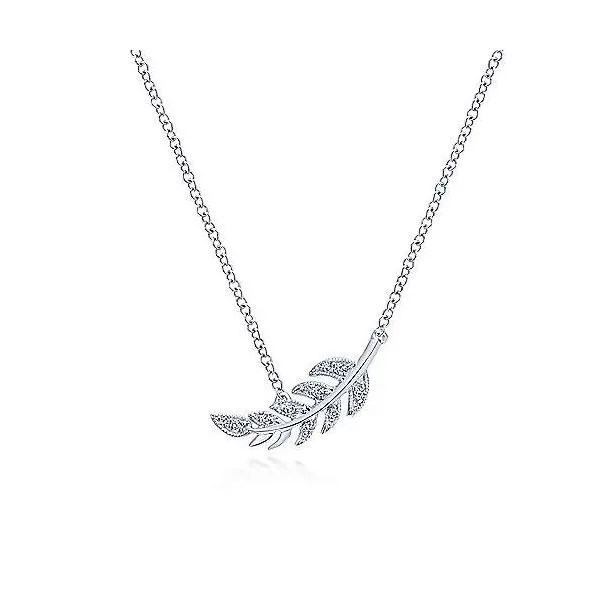 14K White Gold Diamond Leaf Necklace