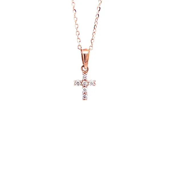 14K Rose Gold Diamond Cross Necklace Falls Jewelers Concord, NC