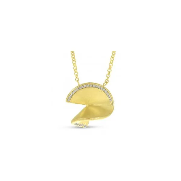 14K Yellow Gold Diamond Outline Pave Disc Brushed Gold Necklace Falls Jewelers Concord, NC