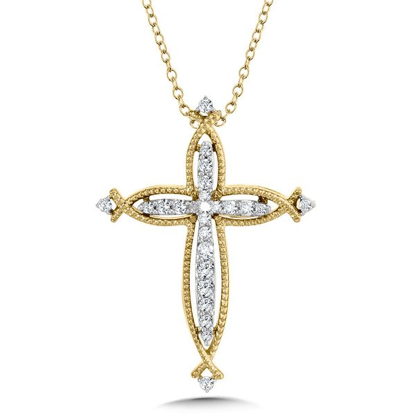 10K MILGRAIN-BEADED DIAMOND CROSS PENDANT Falls Jewelers Concord, NC