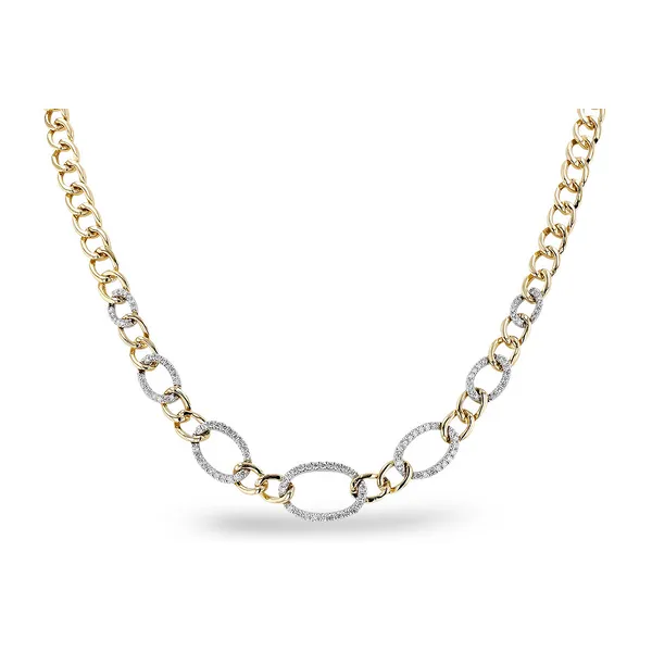 14K Two-Tone Curb Chain Necklace Featuring 7 Diamond Studded Links similar item image