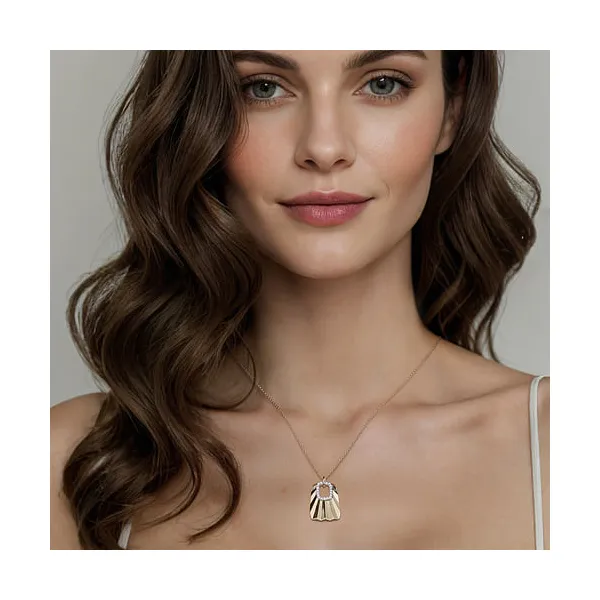 14K White & Yellow Gold Diamond and Diamond Cut Pendant D...