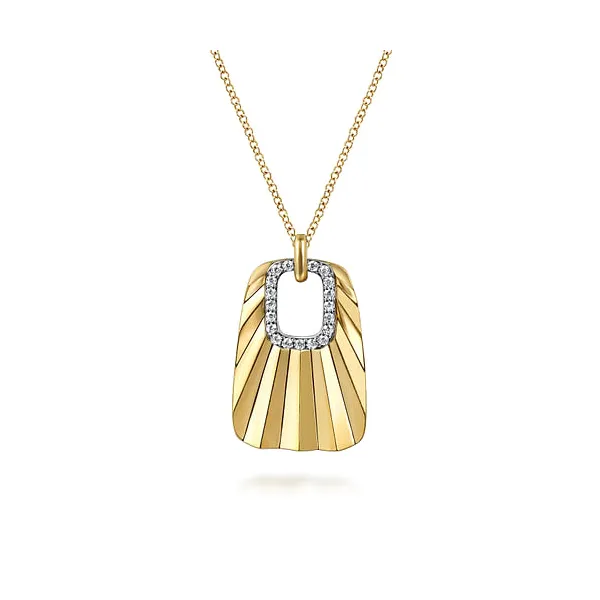 14K White & Yellow Gold Diamond and Diamond Cut Pendant Drop Necklace similar item image