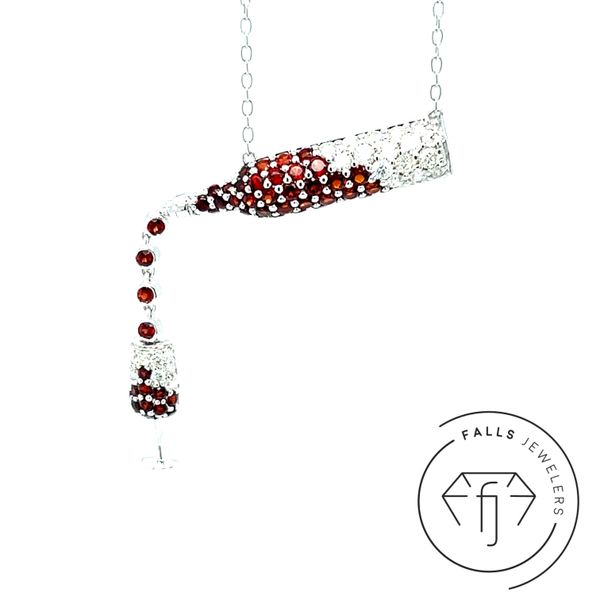 14K White Gold Garnet and Diamond Wine Necklace Falls Jewelers Concord, NC