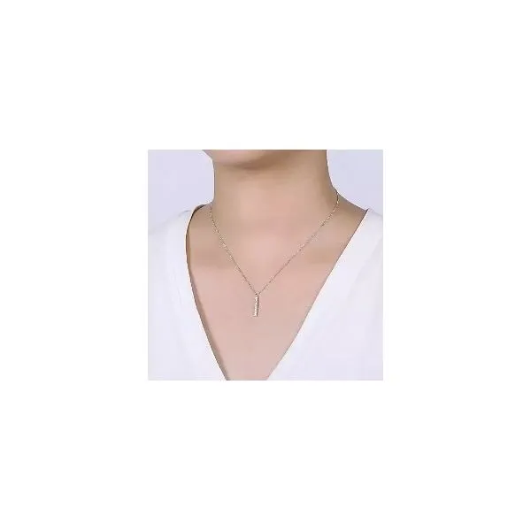 14K White Gold Diamond Bar Pendant Necklace
