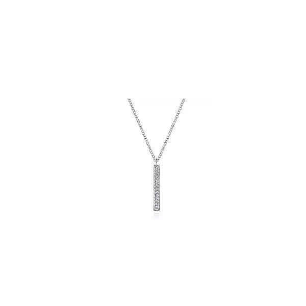 14K White Gold Diamond Bar Pendant Necklace