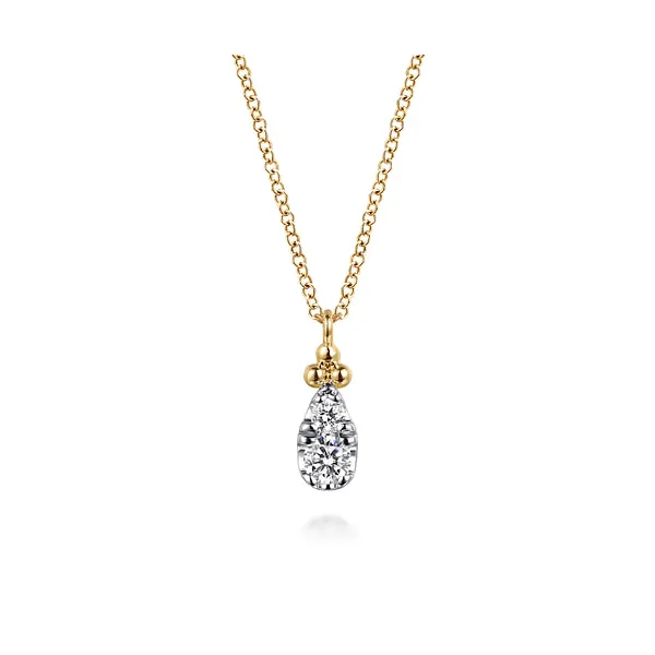 14K Yellow Gold Diamond Bujukan Teardrop Pendant Necklace Falls Jewelers Concord, NC
