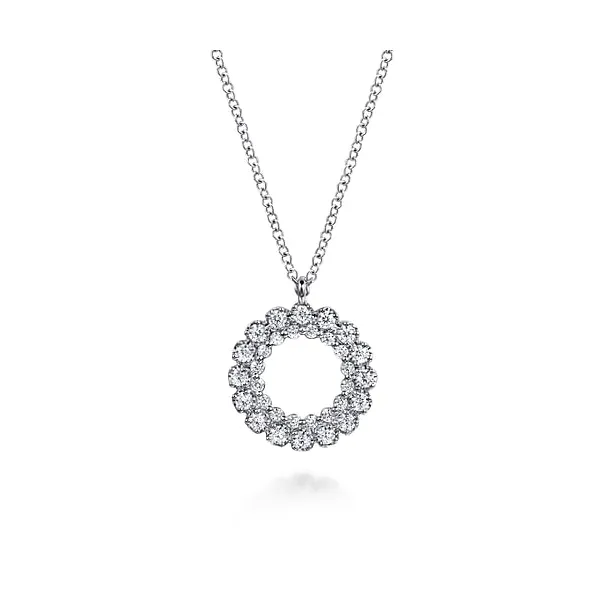 14K White Gold Diamond Circle Pendant Necklace Falls Jewelers Concord, NC