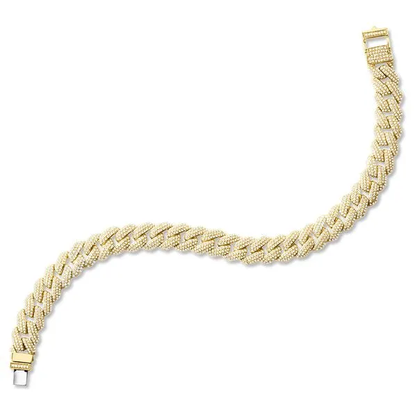14K YELLOW GOLD CUBAN LINK-N-LOVE PAVE-SET DIAMOND BRACELET (3.00 CTW) Falls Jewelers Concord, NC