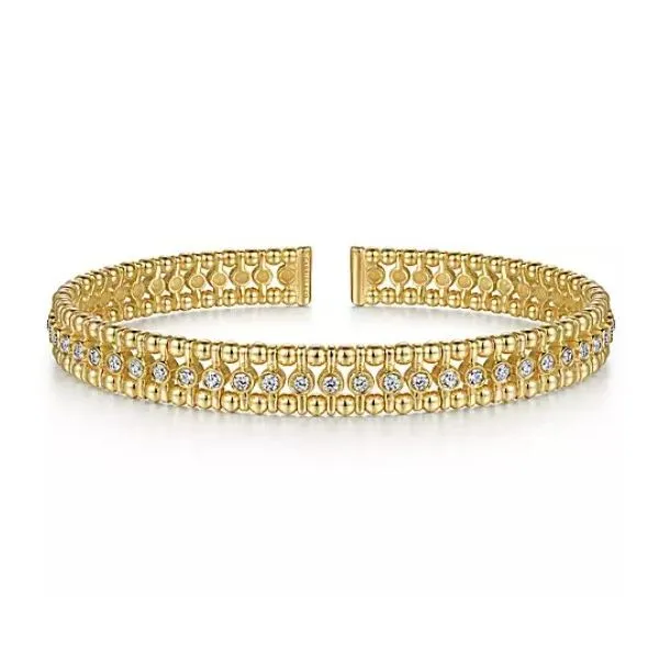 14K Yellow Gold Bujukan Bead Cuff Bracelet with Diamond Bezel Connectors similar item image