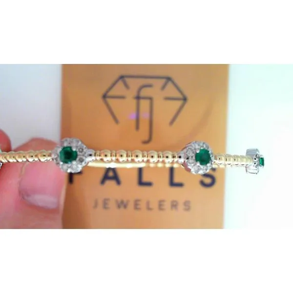 14K Yellow And White Gold Emerald And Diamond Bangle similar item image