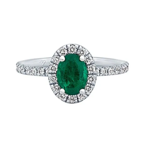 18K White Gold Oval Emerald Diamond Halo Ring similar item image
